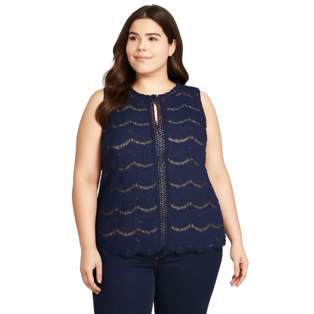 ROSE + OLIVE Women’s Navy‎ Blue Lace Sleeveless Blouse Size 2X